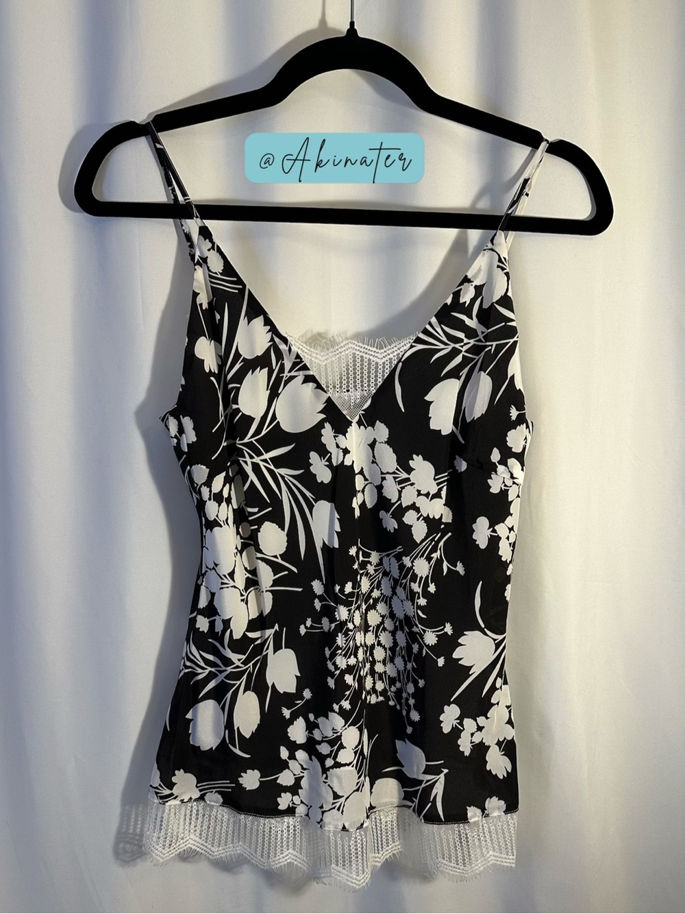Gold Hawk Black & White Dove Shadow Print Silk/Lace cami Size Small NWT